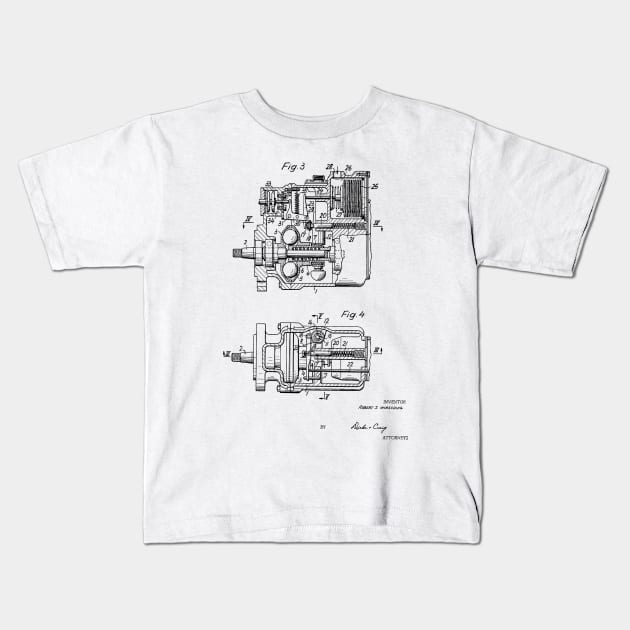 Control Mechanism for Adjusting the Fuel Engine Vintage Patent Hand Drawing Kids T-Shirt by TheYoungDesigns